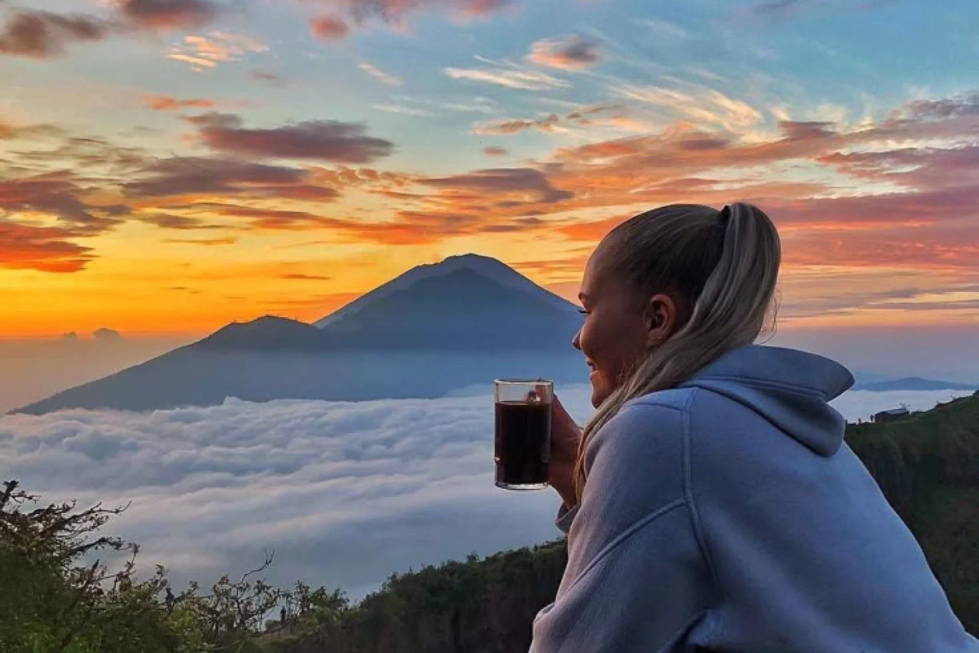 How would you start the morning_☕️🌿 _ . . Mount Batur Bali is one of the sacred mountain according to Hindu believe (1)